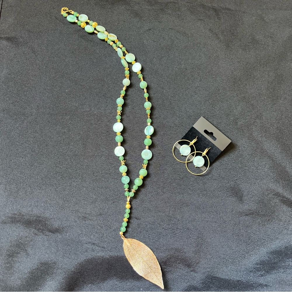 Unique Handcrafted Necklace And Earring Set. Some Stone And Shell Beads